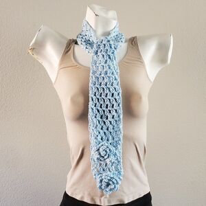 BOGO Scarf Sale - Hand Crafted light blue with flowers crochet scarf
